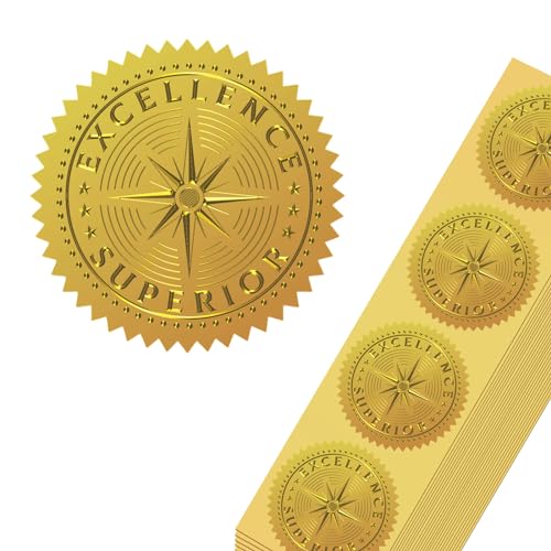 CHGCRAFT 100 Stück Goldfolie Zertifikat Siegel Wort Goldfolie Geprägte Aufkleber Excellence Superior Selbstklebende Folie Geprägte Aufkleber Für Umschläge Einladungsbriefe Abschlussfeiern von CHGCRAFT