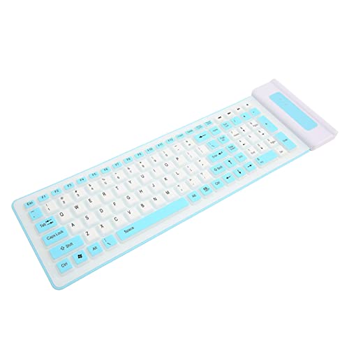 CHICIRIS Silikontastatur, Staubdicht, Zweifarbig, Stumm, Tragbar, 103 Tasten, 2,4-G-Tastatur für zu Hause (Blau) von CHICIRIS