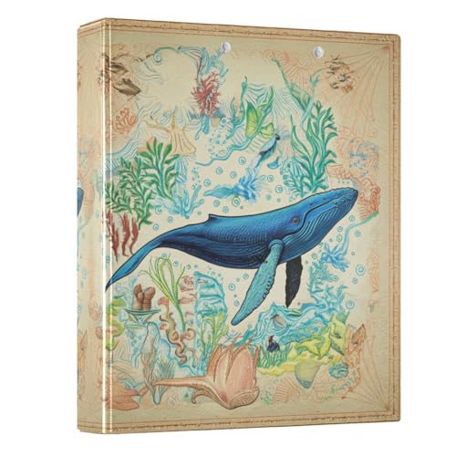Blue Whale Vintage Ordner mit 3 Ringen, 3,8 cm, hält 200 Blatt, dekorativer niedlicher Ordner, langlebige Basisordner für Schule, Bürobedarf, 1 Packung Blue Whale Vintage Ordner mit 3 Ringen, 3,8 cm, hält 200 Blatt, dekorativer niedlicher Ordner, langlebige Basisordner für Schule, Bürobedarf, 1 Packung von CHIFIGNO