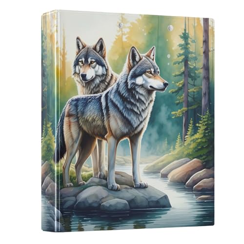 Cool Wolves Lake Scene 3,8 cm Ordner mit 3 Ringen mit 3 Innentaschen, runder Ringbuch-Organizer für Schulbedarf, 1 Packung Cool Wolves Lake Scene 3,8 cm Ordner mit 3 Ringen mit 3 Innentaschen, runder Ringbuch-Organizer für Schulbedarf, 1 Packung von CHIFIGNO