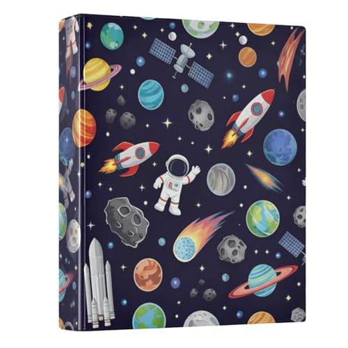 Cute Space Astronauts Ordner mit 3 Ringen, D-Ringbuch mit 3 Innentaschen, niedlicher Ordner mit drei Ringen, für Arbeit, Schule, Büro, 3,8 cm, Schwarz, 1 Stück von CHIFIGNO