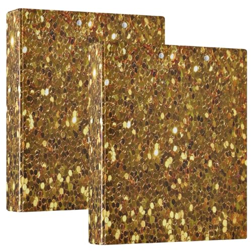 Goldener Glitzer-Ordner mit 3 Ringen, 3,8 cm mit 3 Innentaschen, runde Ringbücher, D-Ringbuch für Schule, Büro, 2 Stück von CHIFIGNO