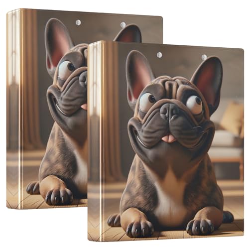 Lustige französische Bulldogge, 3,8 cm Ordner, 3 Ringe, einfacher Ordner-Organizer mit 3 Innentaschen, niedlicher Ordner, drei Ringe für Schulbedarf, 2 Stück Lustige französische Bulldogge, 3,8 cm Ordner, 3 Ringe, einfacher Ordner-Organizer mit 3 Innentaschen, niedlicher Ordner, drei Ringe für Schulbedarf, 2 Stück von CHIFIGNO