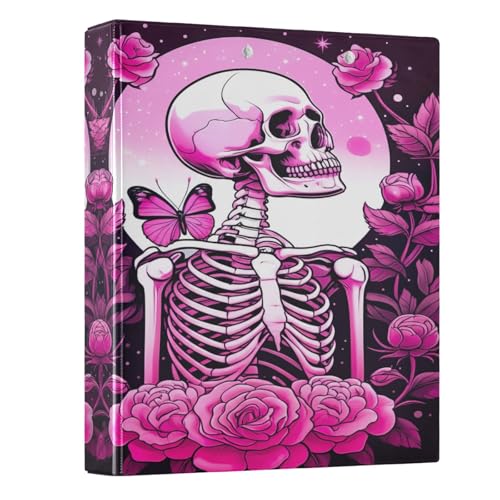 Lustiges Skelett rosa Rosen 3 Ringbücher 3,8 cm dekorativer niedlicher Ordner mit 3 Innentaschen, langlebige Basisordner für Arbeit, Schule, Büro, 1 Packung Lustiges Skelett rosa Rosen 3 Ringbücher 3,8 cm dekorativer niedlicher Ordner mit 3 Innentaschen, langlebige Basisordner für Arbeit, Schule, Büro, 1 Packung von CHIFIGNO