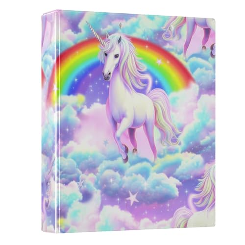 Niedliche Einhorn-Wolken-Regenbogen-Pastell-Ordner, 3,8 cm (1 1/2 Zoll), 3 Ringe mit 3 Innentaschen, dekoratives süßes Drei-Ringbuch, Basisbuch, Notizbuch für Schule, Bürobedarf, 1 Packung von CHIFIGNO