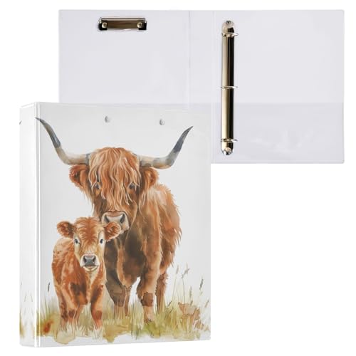 Niedlicher Ordner mit drei Ringen, 3,8 cm, 3 Ringe mit rutschfestem Metallclip, grundlegender Ordner, Organizer für Arbeit, Schule, Büro, Aquarell, Hochlandkühe, 1 Stück Niedlicher Ordner mit drei Ringen, 3,8 cm, 3 Ringe mit rutschfestem Metallclip, grundlegender Ordner, Organizer für Arbeit, Schule, Büro, Aquarell, Hochlandkühe, 1 Stück von CHIFIGNO