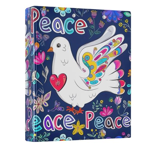 Niedlicher Ordner mit drei Ringen, 3 Ringen, 3,8 cm, mit 3 Innentaschen, einfaches Ordner, Notizbuch für Schulbedarf, Weiß, Dove Peace, Dunkelblau, 1 Packung Niedlicher Ordner mit drei Ringen, 3 Ringen, 3,8 cm, mit 3 Innentaschen, einfaches Ordner, Notizbuch für Schulbedarf, Weiß, Dove Peace, Dunkelblau, 1 Packung von CHIFIGNO
