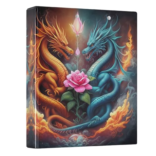 Ordner, orange-blaue Drachen, rosa Blumen, 3,5 cm, 3 Ringe, vielseitige Ordner, hält 200 Blatt, dekoratives Drei-Ringbuch für Schulbedarf, 1 Packung Ordner, orange-blaue Drachen, rosa Blumen, 3,5 cm, 3 Ringe, vielseitige Ordner, hält 200 Blatt, dekoratives Drei-Ringbuch für Schulbedarf, 1 Packung von CHIFIGNO