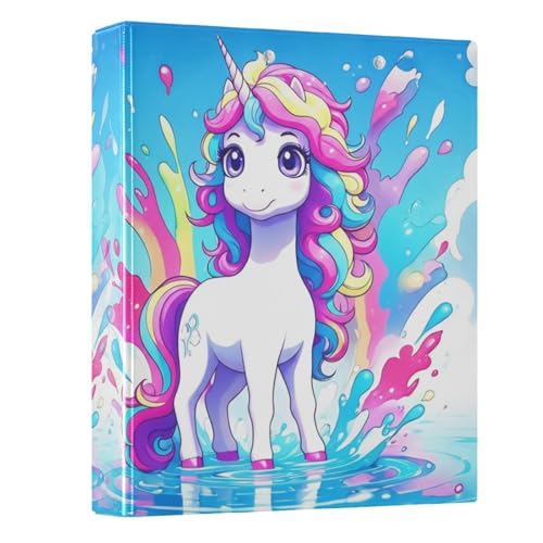 Ordner mit 3 Ringen, 3,8 cm, niedliches Einhorn-Regenbogenblau, dekorativer Drei-Ringordner mit 3 Innentaschen, einfacher Ordner-Organizer für Schule, Büro, Zuhause, 1 Stück Ordner mit 3 Ringen, 3,8 cm, niedliches Einhorn-Regenbogenblau, dekorativer Drei-Ringordner mit 3 Innentaschen, einfacher Ordner-Organizer für Schule, Büro, Zuhause, 1 Stück von CHIFIGNO