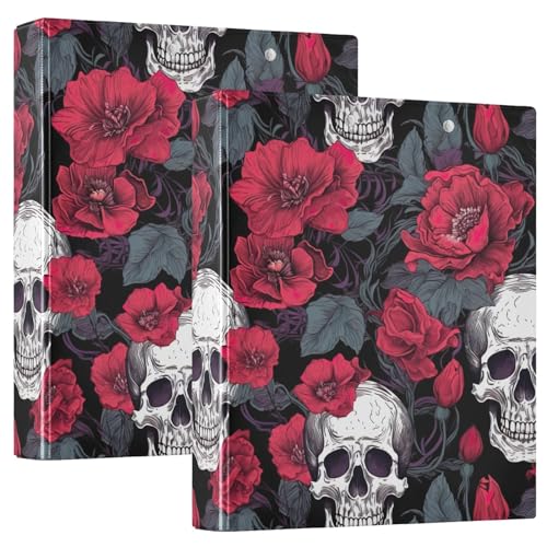 Ordner mit Totenköpfen und roten Mohnblumen, 3,8 cm, 3 Ringe mit rutschfestem Metallclip, runde Ringbinder, Grundbuchordner, Notizbuch für Schule, Bürobedarf, 2 Stück Ordner mit Totenköpfen und roten Mohnblumen, 3,8 cm, 3 Ringe mit rutschfestem Metallclip, runde Ringbinder, Grundbuchordner, Notizbuch für Schule, Bürobedarf, 2 Stück von CHIFIGNO