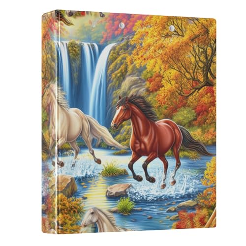 Ordner mit Wasserfall-Pferden, 3,5 cm, 3 Ringe, einfacher Ordner-Organizer mit 3 Innentaschen, dekoratives Drei-Ringbuch für Schulbedarf, 1 Packung Ordner mit Wasserfall-Pferden, 3,5 cm, 3 Ringe, einfacher Ordner-Organizer mit 3 Innentaschen, dekoratives Drei-Ringbuch für Schulbedarf, 1 Packung von CHIFIGNO