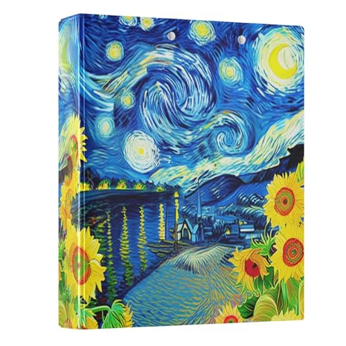 Ordner mit gelben Sonnenblumen, blauer Sternennacht, 3 Ringe, dekorativer niedlicher Ordner mit 3 Innentaschen, vielseitige Ordner für Arbeit, Schule, Büro, 1 Stück Ordner mit gelben Sonnenblumen, blauer Sternennacht, 3 Ringe, dekorativer niedlicher Ordner mit 3 Innentaschen, vielseitige Ordner für Arbeit, Schule, Büro, 1 Stück von CHIFIGNO