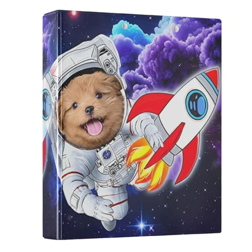 Ordner mit süßem Astronautenhund, 3,8 cm, D-Ringbuch mit rutschfestem Clip, runder Ringbuch für Schule, Bürobedarf, 3,8 cm, 1 Stück Ordner mit süßem Astronautenhund, 3,8 cm, D-Ringbuch mit rutschfestem Clip, runder Ringbuch für Schule, Bürobedarf, 3,8 cm, 1 Stück von CHIFIGNO