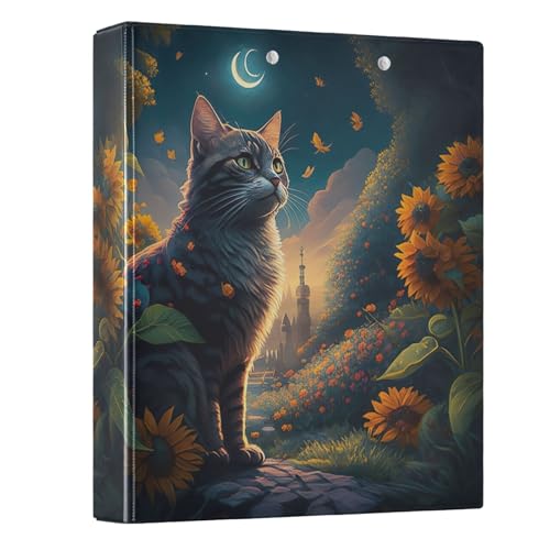Retro Cat Sunflowers Starry Night 3,5 cm Ordner mit 3 Ringen, Basic Binder Organizer hält 200 Blatt runder Ringordner für Schule, Büro, Zuhause, 1 Packung Retro Cat Sunflowers Starry Night 3,5 cm Ordner mit 3 Ringen, Basic Binder Organizer hält 200 Blatt runder Ringordner für Schule, Büro, Zuhause, 1 Packung von CHIFIGNO
