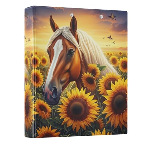 Ringbuch mit 3 Ringen, Motiv: Pferd, Sonnenblumen, Sonnenuntergang, Orange, 3,8 cm, dekoratives Drei-Ringbuch mit 3 Innentaschen, einfaches Notizbuch für Schule, Bürobedarf, 1 Packung Ringbuch mit 3 Ringen, Motiv: Pferd, Sonnenblumen, Sonnenuntergang, Orange, 3,8 cm, dekoratives Drei-Ringbuch mit 3 Innentaschen, einfaches Notizbuch für Schule, Bürobedarf, 1 Packung von CHIFIGNO