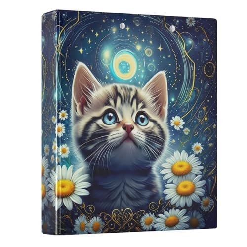 Ringbuch mit 3 Ringen, Motiv: niedliche Katze, blaue Gänseblümchen, 3,8 cm, dekorativer Drei-Ringordner mit rutschfestem Clip, langlebige Basisordner für Schule, Büro, Zuhause, 1 Stück Ringbuch mit 3 Ringen, Motiv: niedliche Katze, blaue Gänseblümchen, 3,8 cm, dekorativer Drei-Ringordner mit rutschfestem Clip, langlebige Basisordner für Schule, Büro, Zuhause, 1 Stück von CHIFIGNO