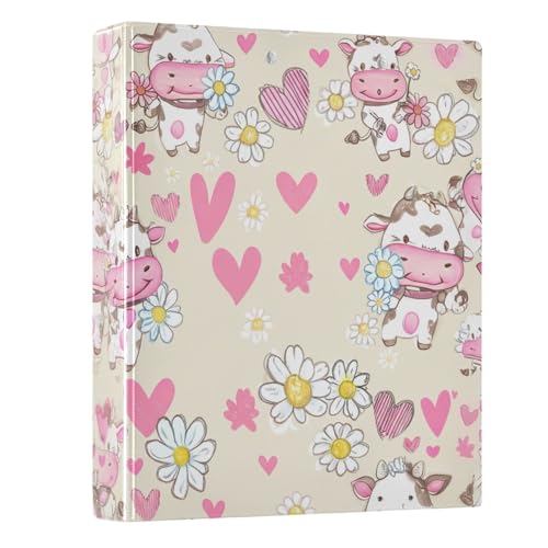 Runder Ringbuch, 3,5 cm, 3 Ringe mit rutschfestem Clip, langlebig, Basisordner für Schule, Bürobedarf, niedliche Cartoon-Kühe, Gänseblümchen, Beige, 1 Packung Runder Ringbuch, 3,5 cm, 3 Ringe mit rutschfestem Clip, langlebig, Basisordner für Schule, Bürobedarf, niedliche Cartoon-Kühe, Gänseblümchen, Beige, 1 Packung von CHIFIGNO