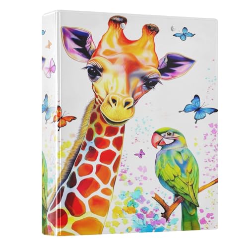 Runder Ringbuch, 3,8 cm, 3-Ringbücher mit rutschfestem Clip, vielseitige Ordner für Schule, Büro, Aquarell, Giraffe, Schmetterlinge, Papagei, 1 Packung Runder Ringbuch, 3,8 cm, 3-Ringbücher mit rutschfestem Clip, vielseitige Ordner für Schule, Büro, Aquarell, Giraffe, Schmetterlinge, Papagei, 1 Packung von CHIFIGNO