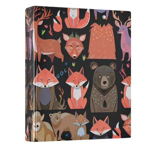 Runder Ringbuch, 3,8 cm, 3 Ringe mit 3 Innentaschen, vielseitige Ordner für Schule, Bürobedarf, niedliche Tiere, Füchse, Bären, Schwarz, 1 Packung Runder Ringbuch, 3,8 cm, 3 Ringe mit 3 Innentaschen, vielseitige Ordner für Schule, Bürobedarf, niedliche Tiere, Füchse, Bären, Schwarz, 1 Packung von CHIFIGNO