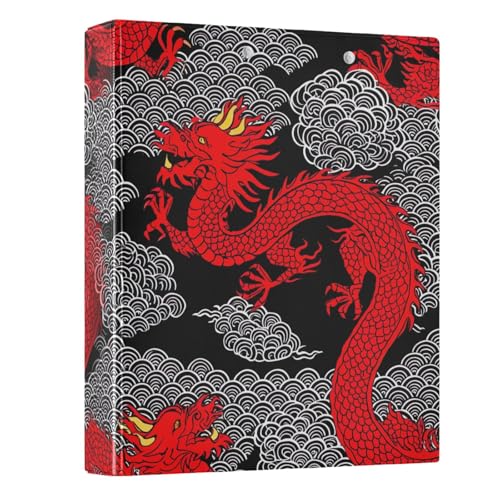 Schwarz-weiße Wolken, rote Drachen, 3,8 cm, 3 Ringe mit rutschfestem Clip, runder Ringbuch, D-Ringbuch für Arbeit, Schule, Büro, 1 Packung Schwarz-weiße Wolken, rote Drachen, 3,8 cm, 3 Ringe mit rutschfestem Clip, runder Ringbuch, D-Ringbuch für Arbeit, Schule, Büro, 1 Packung von CHIFIGNO