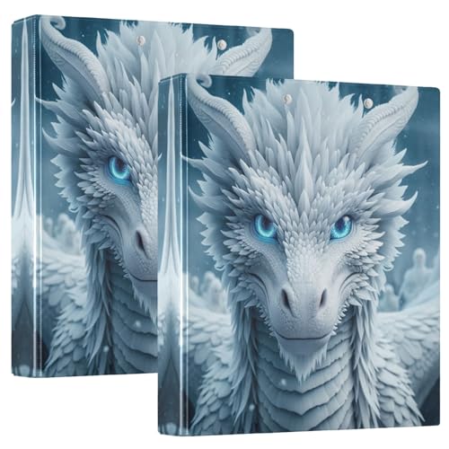 Weißer Drache mit blauen Augen, 3 Ringe, 3,8 cm, dekorativer niedlicher Ordner, hält 200 Blatt, Basisbuch, Notizbuch für Schulbedarf, 2 Stück Weißer Drache mit blauen Augen, 3 Ringe, 3,8 cm, dekorativer niedlicher Ordner, hält 200 Blatt, Basisbuch, Notizbuch für Schulbedarf, 2 Stück von CHIFIGNO