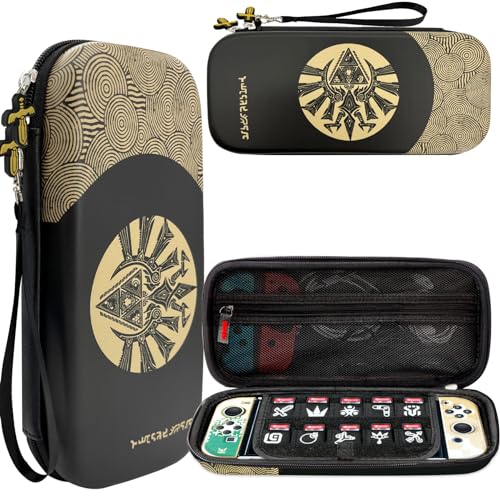 CHIKIXSON Tasche für Switch und Switch OLED, Switch Tragetasche Zelda Tears of The Kingdom, Hart Schutz Taschen Aufbewahrung 10 Spiel Karten, Schwarz von CHIKIXSON