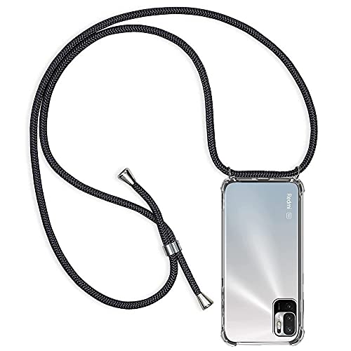 CHIMUCO Halskette für Xiaomi Redmi Note 10 5G (6,5 Zoll), Schutzhülle mit Kordel, ultradünn, transparent, Silikongel, weich, TPU, stoßfest, Lanyard – Schwarz von CHIMUCO