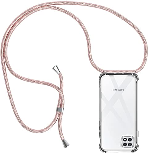 CHIMUCO Handykette Hülle kompatibel mit Samsung Galaxy A22 5G, Handyhülle Handy Necklace Hülle mit Band Schutzhülle Kordel zum Umhängen Transparent Weich TPU Silikon Tasche, Rosé Gold von CHIMUCO