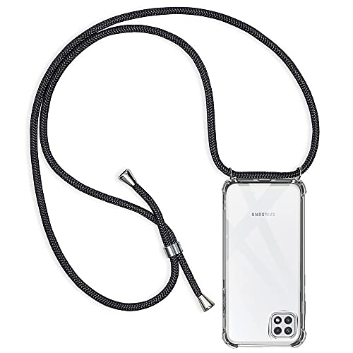 CHIMUCO Handykette Hülle kompatibel mit Samsung Galaxy A22 5G, Handyhülle Handy Necklace Hülle mit Band Schutzhülle Kordel zum Umhängen Transparent Weich TPU Silikon Tasche, Schwarz von CHIMUCO