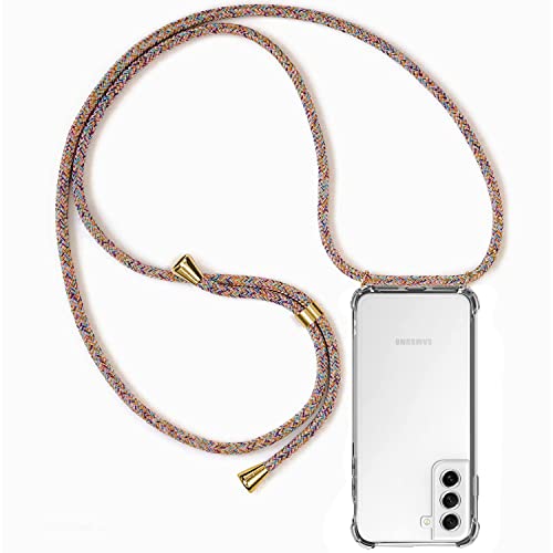 CHIMUCO Handykette Hülle kompatibel mit Samsung Galaxy S21 FE 5G, Handyhülle Handy Necklace Hülle mit Band Schutzhülle Kordel zum Umhängen Transparent Weich TPU Silikon Tasche, Rainbow von CHIMUCO