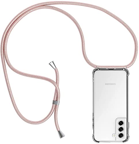 CHIMUCO Handykette Hülle kompatibel mit Samsung Galaxy S21 FE 5G, Handyhülle Handy Necklace Hülle mit Band Schutzhülle Kordel zum Umhängen Transparent Weich TPU Silikon Tasche, Rosé Gold von CHIMUCO