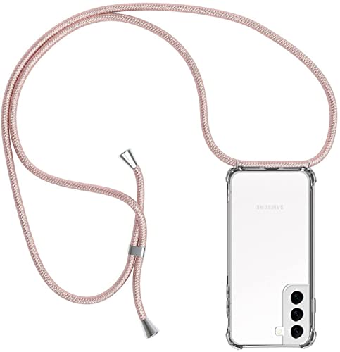 CHIMUCO Handykette Hülle kompatibel mit Samsung Galaxy S22, Handyhülle Handy Necklace Hülle mit Band Schutzhülle Kordel zum Umhängen Transparent Weich TPU Silikon Tasche, Rosé Gold von CHIMUCO