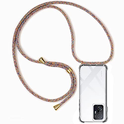 CHIMUCO Handykette Hülle kompatibel mit Xiaomi 11T / Xiaomi 11T Pro, Handyhülle Handy Necklace Hülle mit Band Schutzhülle Kordel zum Umhängen Transparent Weich TPU Silikon Tasche, Rainbow von CHIMUCO