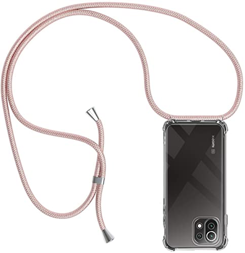 CHIMUCO Handykette Hülle kompatibel mit Xiaomi Mi 11 Lite 4G / 11 Lite 5G, Handyhülle Handy Necklace Hülle mit Band Schutzhülle Kordel zum Umhängen Transparent Weich TPU Silikon Tasche, Rosé Gold von CHIMUCO