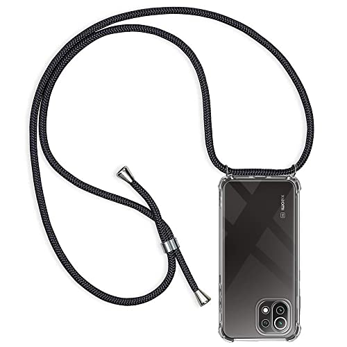 CHIMUCO Handykette Hülle kompatibel mit Xiaomi Mi 11 Lite 4G / 11 Lite 5G, Handyhülle Handy Necklace Hülle mit Band Schutzhülle Kordel zum Umhängen Transparent Weich TPU Silikon Tasche, Schwarz von CHIMUCO