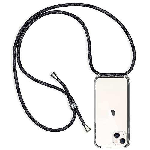 CHIMUCO Handykette Hülle kompatibel mit iPhone 13, Handyhülle Handy Necklace Hülle mit Band Schutzhülle Kordel zum Umhängen Transparent Weich TPU Silikon Tasche Case for iPhone 13, Schwarz von CHIMUCO