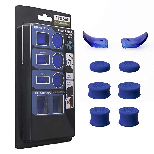 CHIN FAI PS4 Joystick Kappen, L2 R2 Ersatz-Tasten Trigger Grips Extender, 3 Paar Anti-Rutsch-Joysticks Thumbstick Caps Tasche für Playstation 4 PS4 JDM-030 Controller (Blau) von CHIN FAI