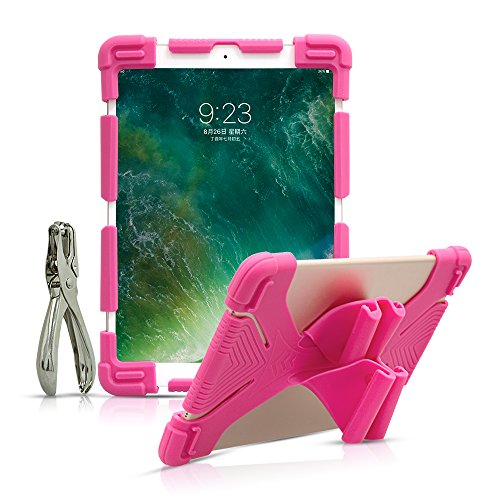 CHINFAI Universal 9.7 10 10.1 10.5 11 Zoll Tablet Hülle für Samsung RCA Kindle, Apple iPad 9.7 2018/2017 5. / 6. Generation Stoßfest Silikon Stand Case Cover mit DIY Puncher (Magenta-Gen 2) von CHIN FAI