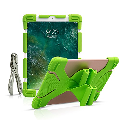 CHINFAI Universal 9.7 10 10.1 10.5 11 Zoll Tablet Hülle für Samsung RCA Kindle, Apple iPad 9.7 2018/2017 5. / 6. Generation Stoßfeste Silikon Ständer Case Cover mit DIY Puncher (Grüne Gen 2) von CHIN FAI