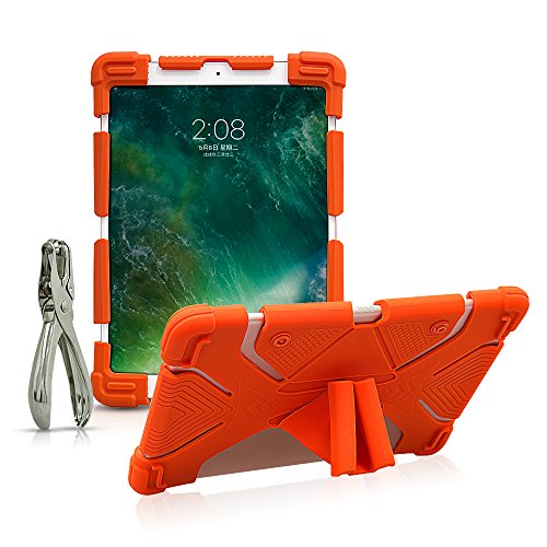 CHINFAI Universal 9.7 10 10.1 10.5 11 Zoll Tablet Hülle für Samsung RCA Kindle, Apple iPad 9.7 Zoll 2018/2017 5./6. Generation, stoßfeste Silikon-Standfunktion, mit DIY-Stanzer (Orange-Gen 2. Generation) ) von CHIN FAI