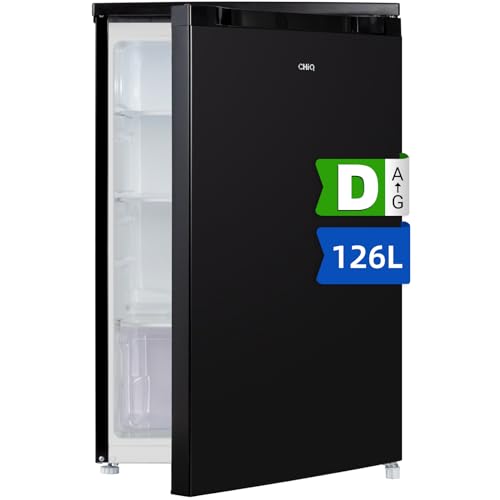 CHIQ 126L Kühlschrank, CSF120BE,Höhe 845 mm, Tiefe 556 mm, 7 Temperaturregelstufen, umkehrbare Tür, Frischhalteschublade, 12 Jahre Garantie auf den Kompressor,39 dB, LED-Beleuchtung, Schwarz von CHIQ