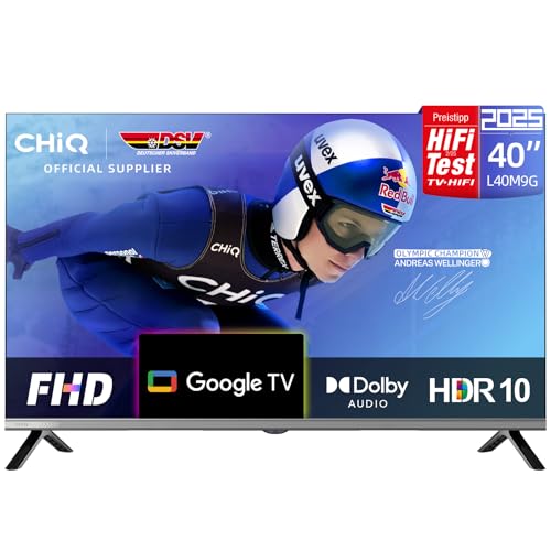 CHIQ 40 Zoll (100 cm) Fernseher Smart TV, FHD HDR10, Google TV, Triple Tuner DVB-C/T/T2/S/S2, Dolby Audio, DBX-tv, Chromecast Built-in, HDMI, USB, Metallfreies von CHIQ