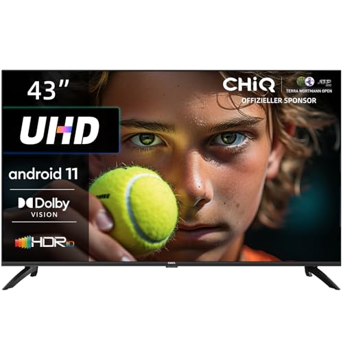 CHIQ 43 Zoll (108 cm) Fernseher,U43H7A,UHD Smart TV,Android 11,WiFi,Bluetooth,Play Store,Dolby Vision, Google Assistant,Chromecast, Netflix,Triple Tuner(DVB-T2/S/S2/C), HDMI2.0, Schwarz von CHIQ