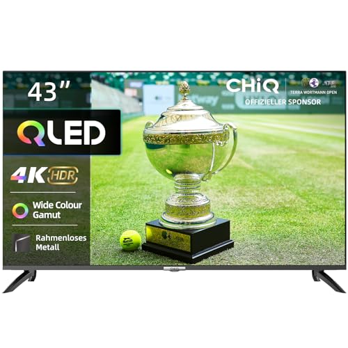 CHIQ 43-Zoll 4K QLED Smart TV, UHD breiter Farbraum mit HDR, Fernbedienung mit Sprachsteuerung，Chromecast eingebaut, Multi-Bildschirme-Teilen, DBX-TV, Bluetooth 5.0,DVB-T2/S2 von CHIQ