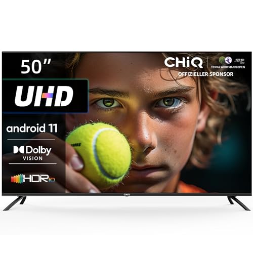 CHIQ 50 Zoll (127 cm) Fernseher,U50H7A,UHD Smart TV,Android 11,WiFi,Bluetooth,Play Store,Dolby Vision, Google Assistant,Chromecast, Netflix,Triple Tuner(DVB-T2/S/S2/C),HDMI2.0, 4K, Schwarz von CHIQ