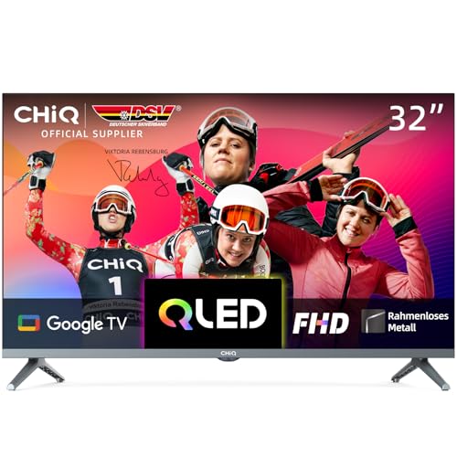 CHIQ Fernseher L32QM8G 32 Zoll QLED TV, FHD, HDR, Rahmenloses Metall-Design, Google TV, Chromecast, Google Assistant, Quad-Core CPU, WiFi, Dolby Audio, DBX-tv,Triple Tuner(DVB-S2/T2/C) von CHIQ