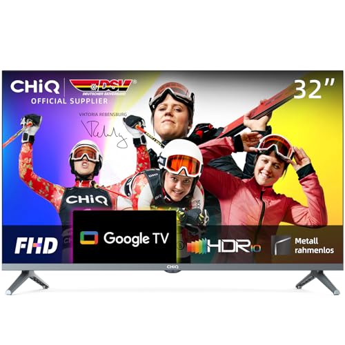 CHIQ L32H8CG 32 Zoll TV, Smart TV, FHD, Rahmenlos Metallschwarz, HDR10&HLG, Triple Tuner(DVB-T2/S2/C), Google Play, 1.5G RAM+8G ROM, Chromecast, 2.4/5G WiFi, Google Assistant, HDMI, USB, CI, Kopfhörer von CHIQ