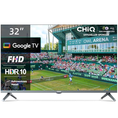 CHIQ L32H8CG 32 Zoll Smart TV, FHD, Metallrahmenlos, HDR10&HLG, Triple Tuner(DVB-T2/S2/C), Google Play, 1.5G RAM+8G ROM, Chromecast, 2.4/5G WiFi, Google Assistant, HDMI, USB, CI, Kopfhörer von CHIQ