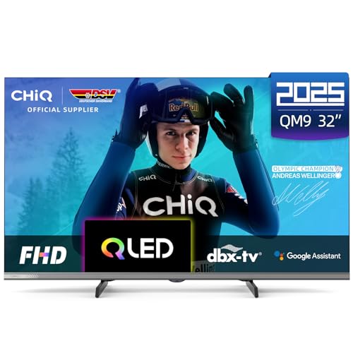 CHIQ Fernseher 32 Zoll FHD, QLED, HDR10, Google TV, Dolby Audio, DBX-TV, Triple Tuner, WLAN, 2.4G/5G, Google Assistant, Schwarz, 2025 von CHIQ