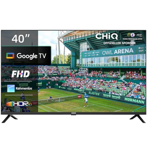 CHIQ L40G7V 40-Zoll-TV-Gerät, Google TV, FHD, rahmenloses Design, Google Assistant, Google Play, Chromecast Built-in, Dreifach-Radio (DVB-T2/S2/C), 5G WLAN, Bluetooth, HDMI ARC, USB2.0, CI+ von CHIQ